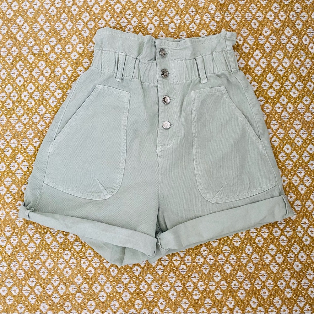 Zara Mint Green Paper Bag Shorts